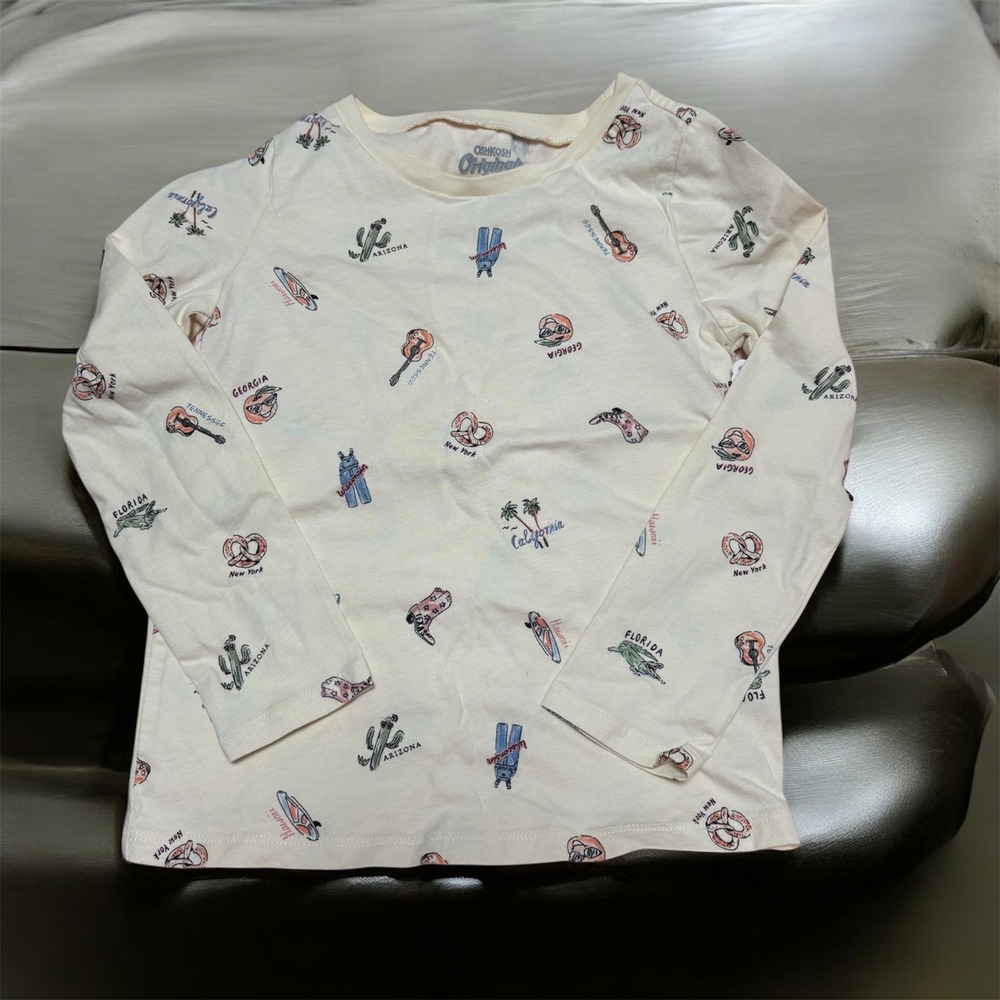 OshKosh‎ Originals 6/6X Girls Long Sleeve Top States Print Travel Tee